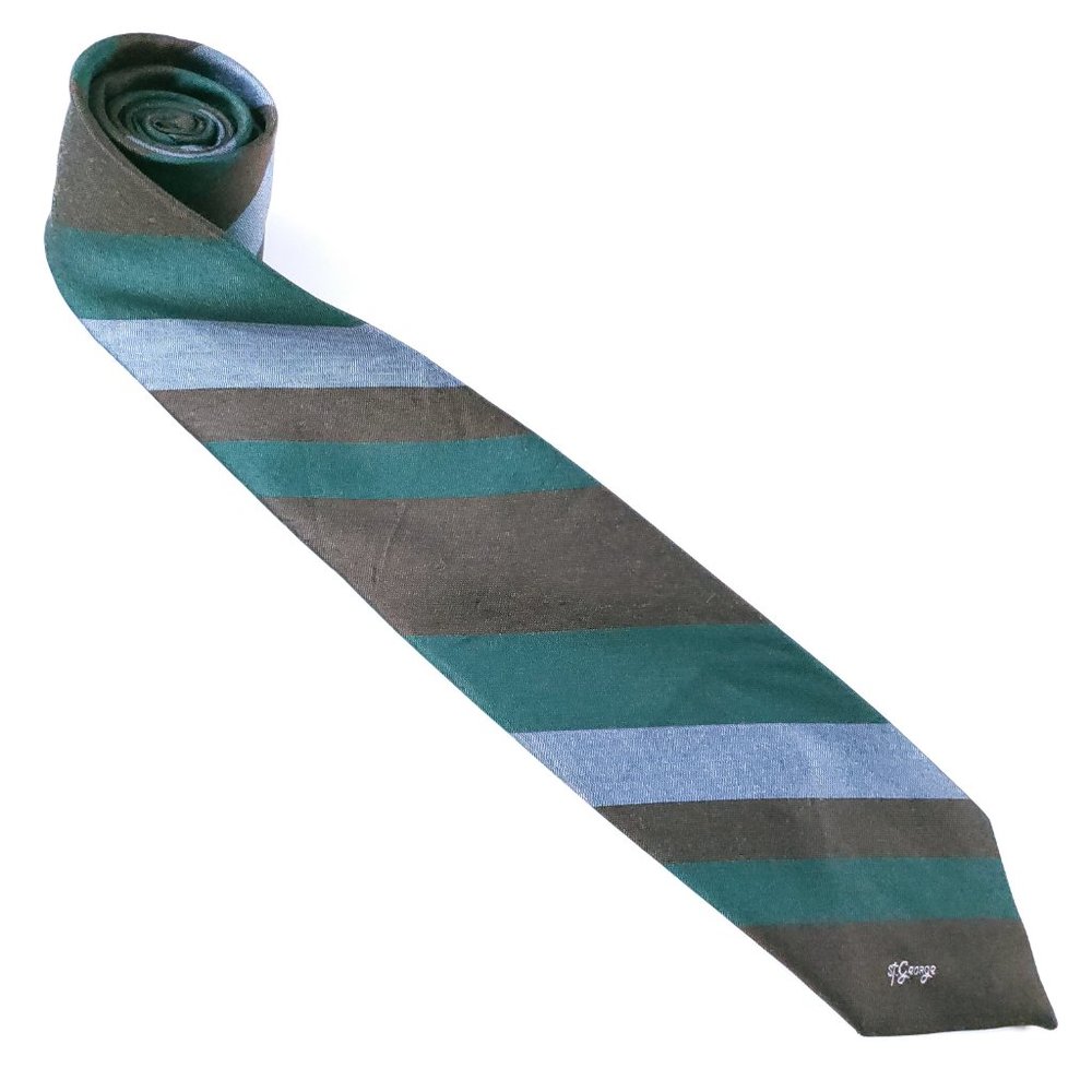 Allyn st George Men Necktie Striped Brown Green Geometric 58x2.5 - NWOT